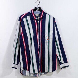 Paco Striped Multicolor Button Down Shirt Crest Medium VTG 90s Streetwear